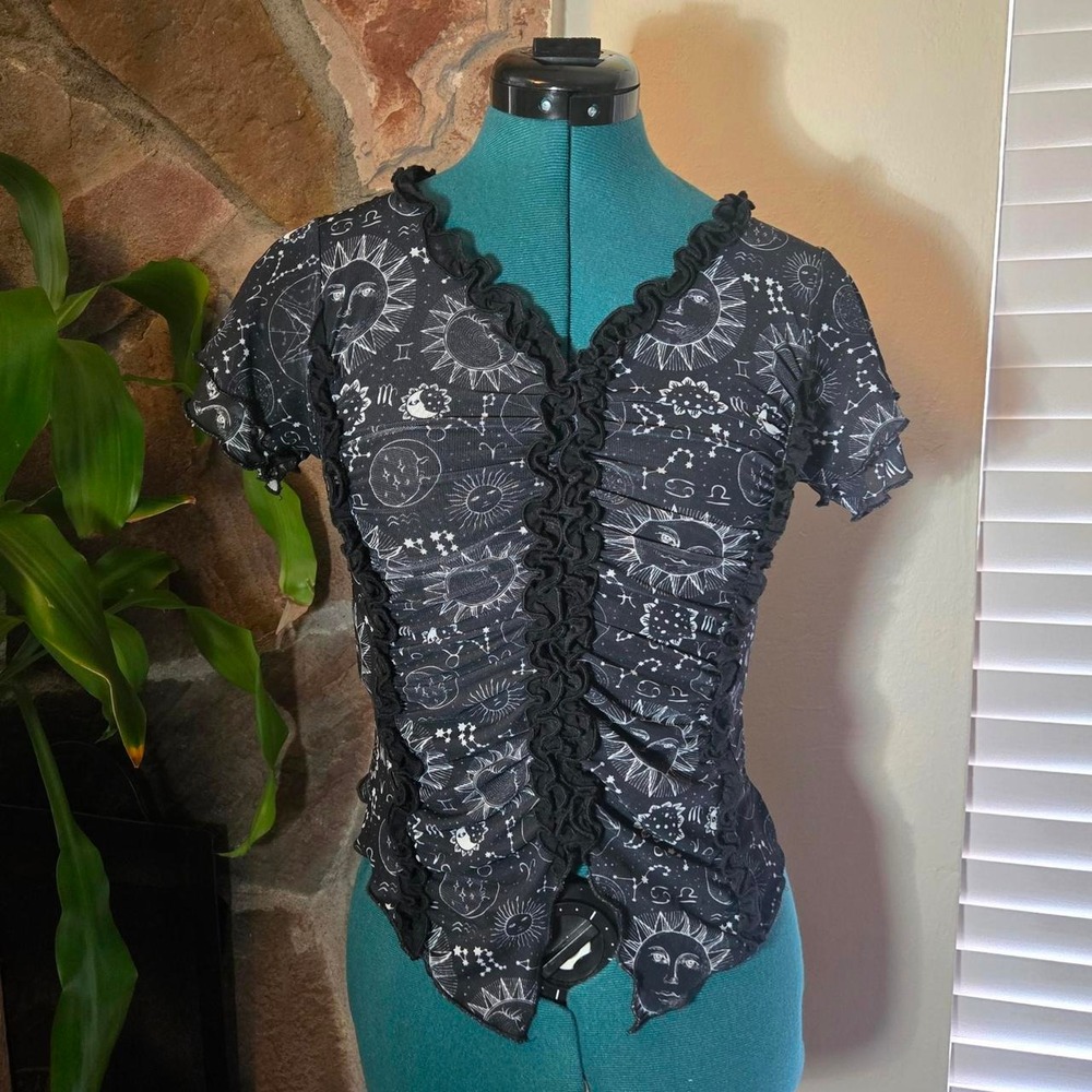 Cosmic Aura Celestial Astrology Ruched Blouse M Whimsigoth Dark Academia